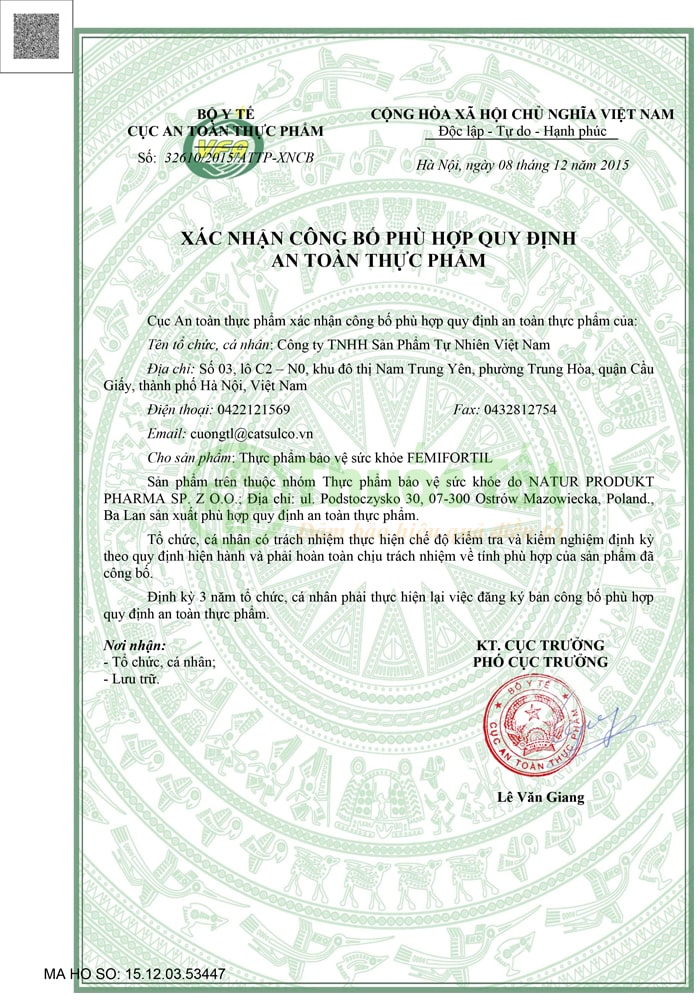 công bố sản phẩm femifortil tại việt nam