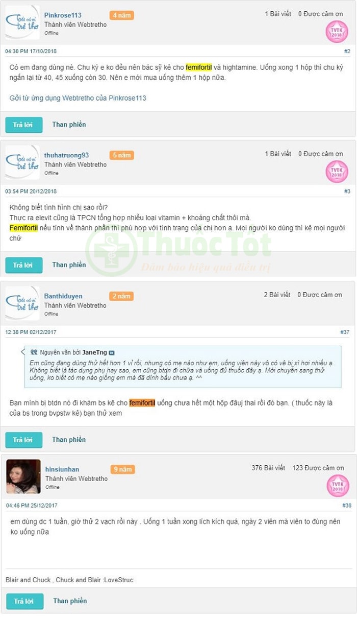 review thuốc femifortil trên webtretho